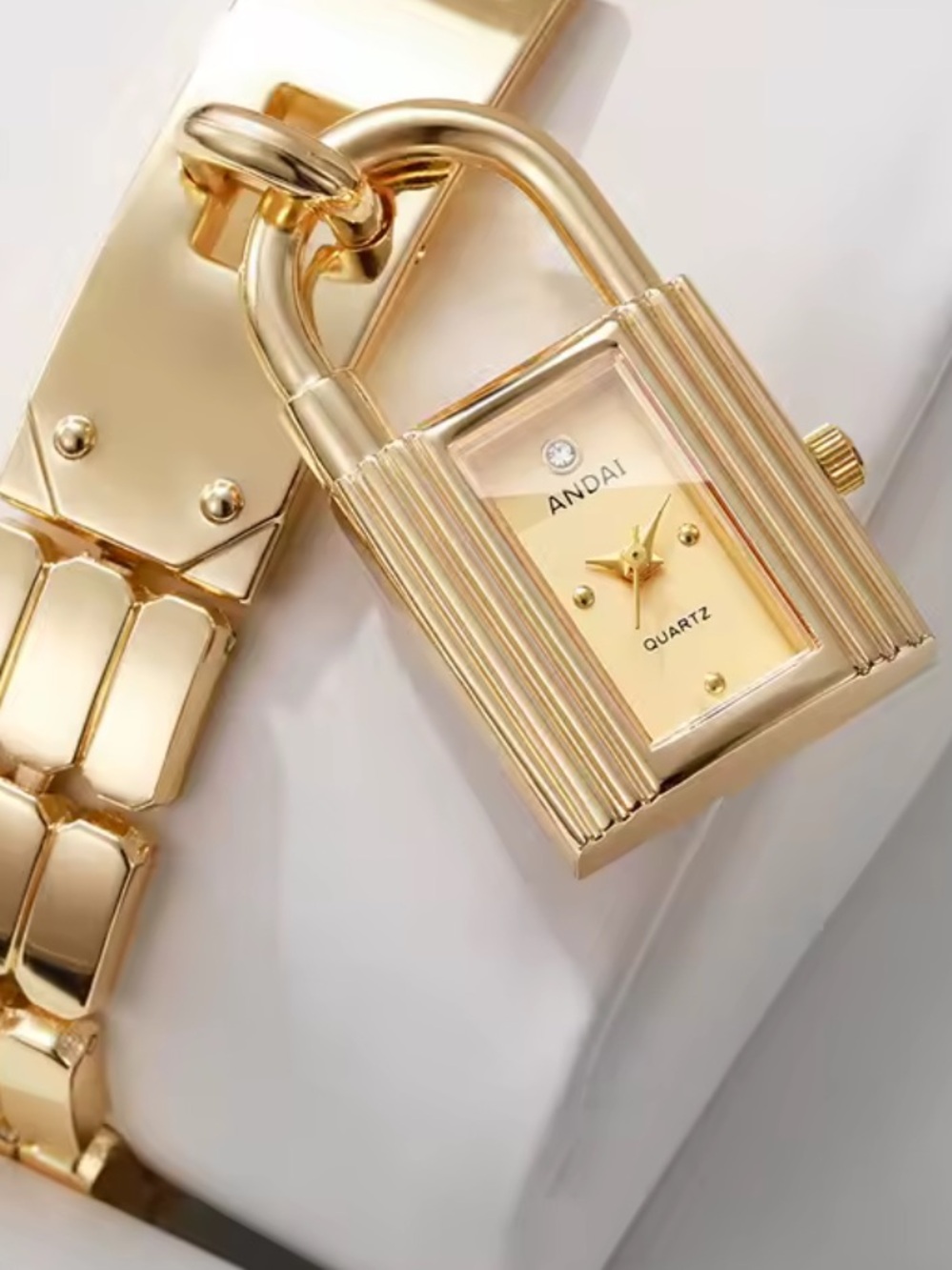 Luxury Gold Padlock Charm Bracelet Watch - Picture 7 of 8